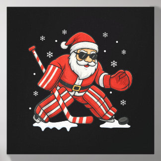 Santa Playing Ice Hockey Goalie Christmas Canvas Photo Tile
