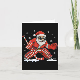 Santa Playing Ice Hockey Goalie Christmas Card