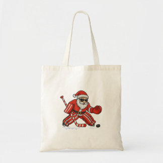 Santa Playing Ice Hockey Goalie Christmas Tote Bag