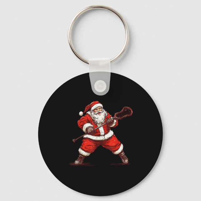 Santa Playing Lacrosse Funny Lacrosse Lax Player C Keychain (Front)