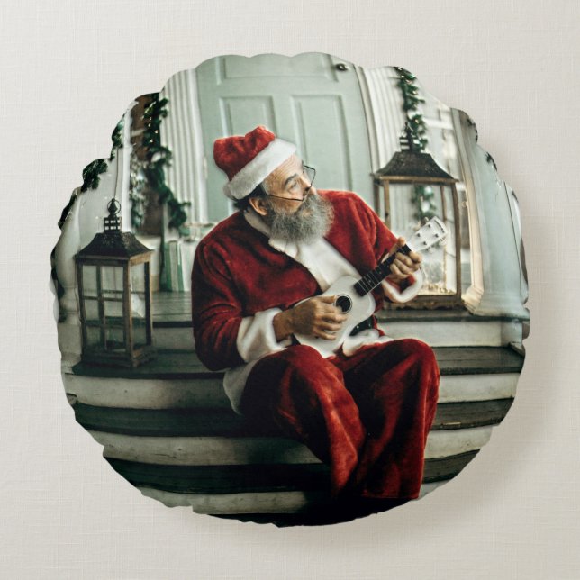 Santa Playing Music Round Pillow (Front)