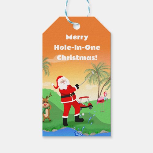 Santa Playing Out Of Water Hazard In Florida Golf Gift Tags