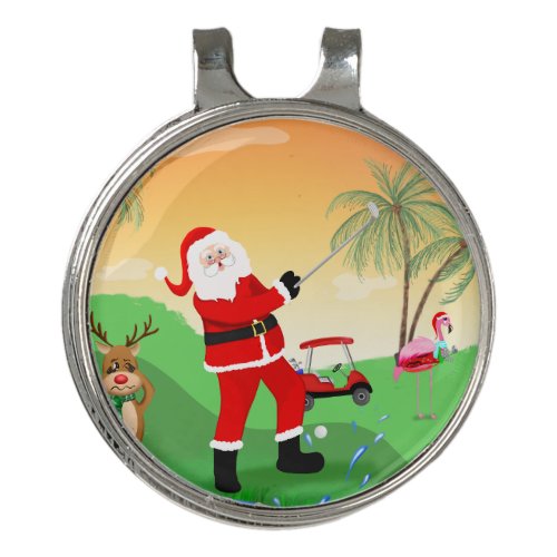 Santa Playing Out Of Water Hazard In Florida Golf Golf Hat Clip