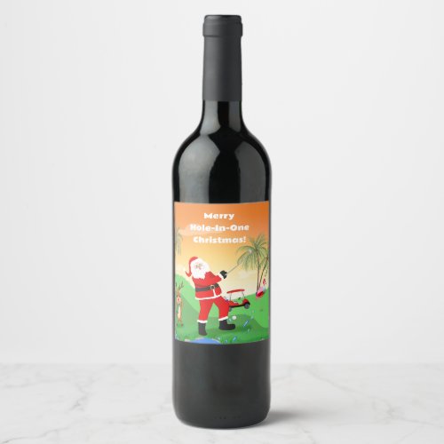 Santa Playing Out Of Water Hazard In Florida Golf Wine Label