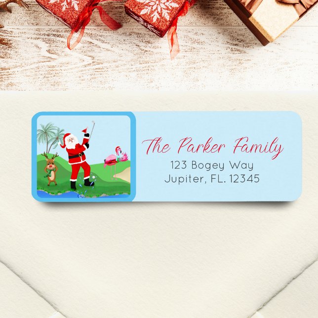 Santa Playing Out Of Water With Martini Party  Label (Spread holiday cheer with our 'Par-Tee This Christmas!' return address labels!)
