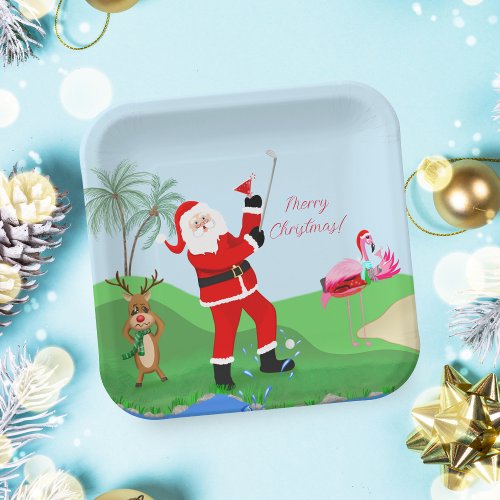 Santa Playing Out Of Water With Martini Party  Paper Plates