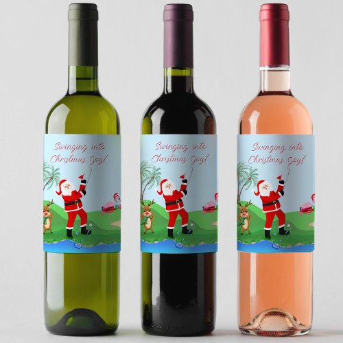 Santa Playing Out Of Water With Martini Party  Wine Label