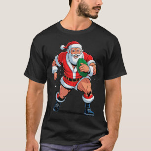 Santa Playing Rugby Funny Holiday Christmas Xmas P T-Shirt