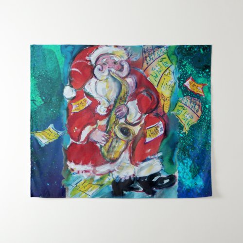 SANTA PLAYING  SAX MUSICAL CHRISTMAS PARTY TAPESTRY