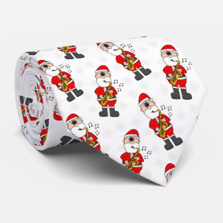 Santa Playing Saxophone Jazz Musician Christmas Neck Tie