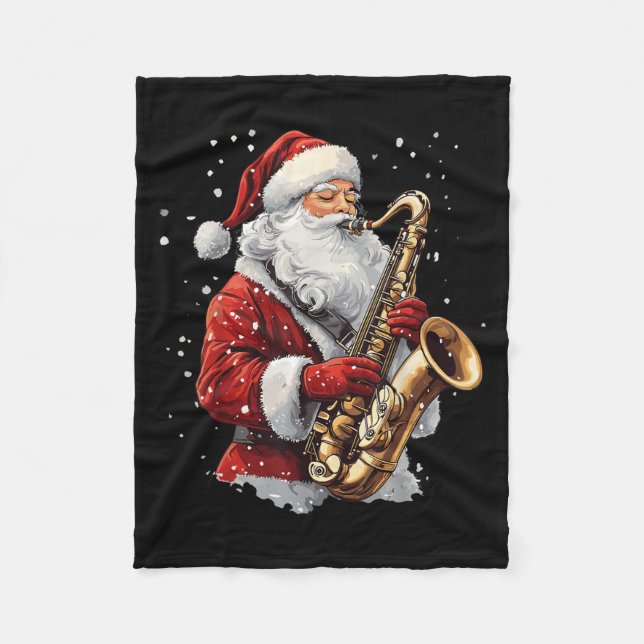 Santa Playing Saxophone Xmas Musician Saxophonist  Fleece Blanket (Front)