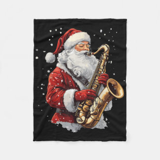 Santa Playing Saxophone Xmas Musician Saxophonist Fleece Blanket