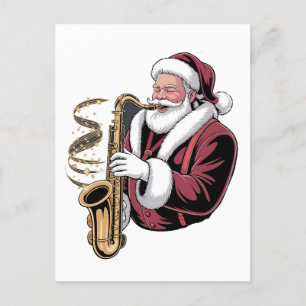 Santa Playing Saxophone Xmas Musician Saxophonist Invitation Postcard