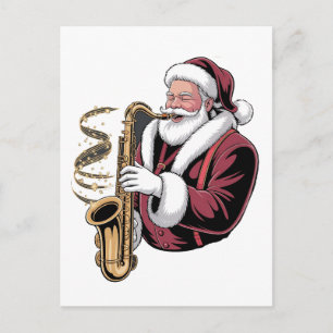 Santa Playing Saxophone Xmas Musician Saxophonist  Invitation Postcard