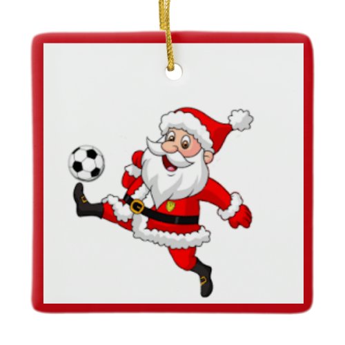 Santa Playing Soccer Christmas Ornament