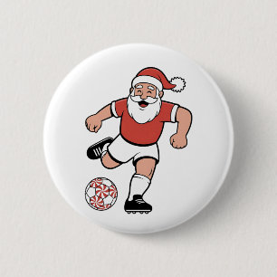 Santa Playing Soccer Christmas Player Sport  Button