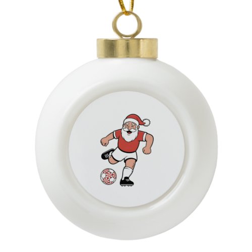 Santa Playing Soccer Christmas Player Sport  Ceramic Ball Christmas Ornament
