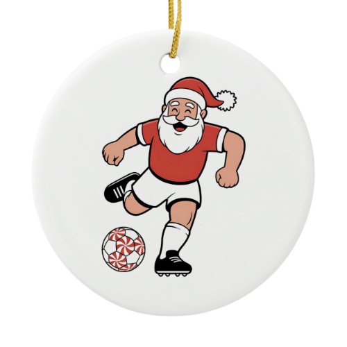 Santa Playing Soccer Christmas Player Sport  Ceramic Ornament
