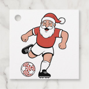 Santa Playing Soccer Christmas Player Sport Favor Tags