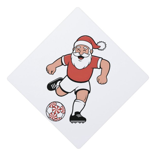Santa Playing Soccer Christmas Player Sport  Graduation Cap Topper (Front)