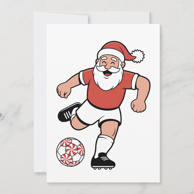 Santa Playing Soccer Christmas Player Sport  Holiday Card (Front)