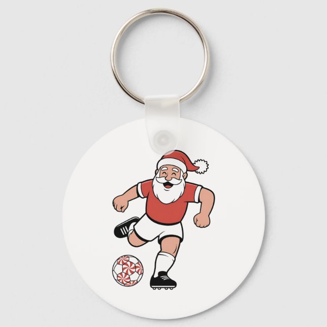Santa Playing Soccer Christmas Player Sport  Keychain (Front)