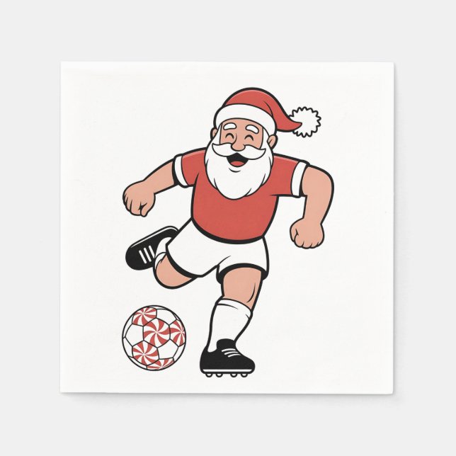 Santa Playing Soccer Christmas Player Sport  Napkins (Front)