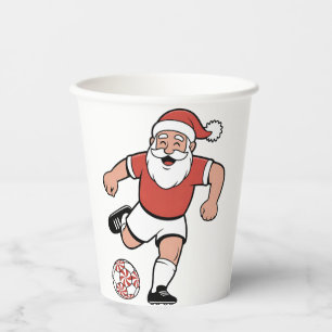 Santa Playing Soccer Christmas Player Sport Paper Cups