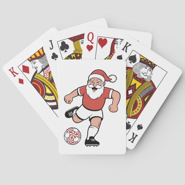 Santa Playing Soccer Christmas Player Sport  Poker Cards (Back)