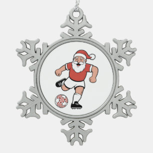 Santa Playing Soccer Christmas Player Sport Snowflake Pewter Christmas Ornament