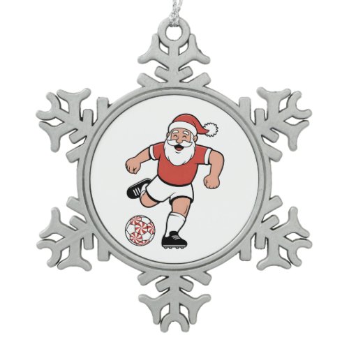 Santa Playing Soccer Christmas Player Sport  Snowflake Pewter Christmas Ornament