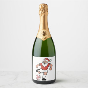 Santa Playing Soccer Christmas Player Sport Sparkling Wine Label
