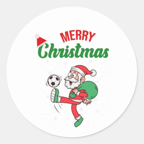 Santa Playing Soccer Cool  Classic Round Sticker