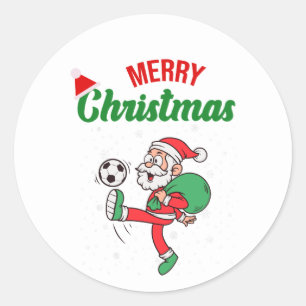 Santa Playing Soccer Cool Classic Round Sticker