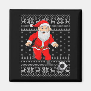 Santa Playing Soccer Football Ugly Christmas Sweat Magnet
