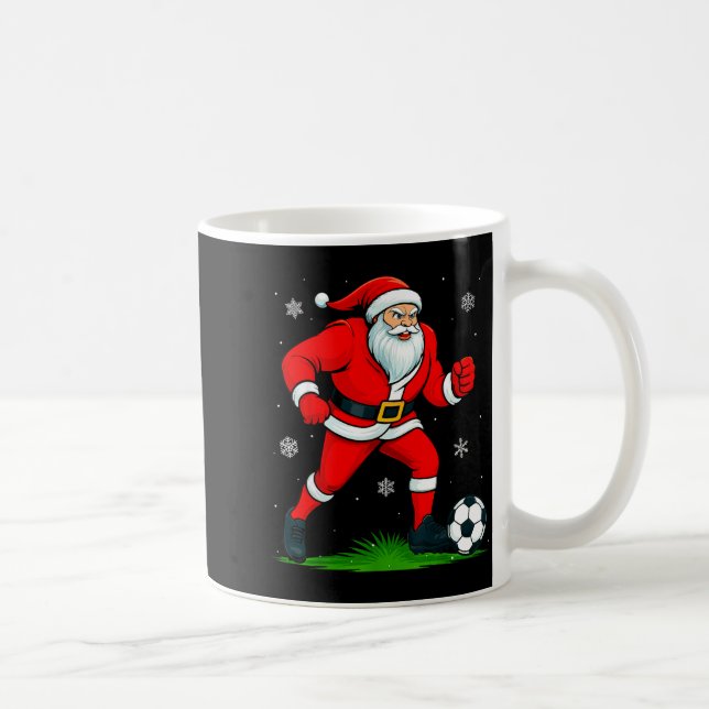 Santa Playing Soccer Xmas Funny Christmas Soccer S Coffee Mug (Right)