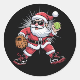 Santa Playing Softball as Pitcher Christmas Sports Classic Round Sticker