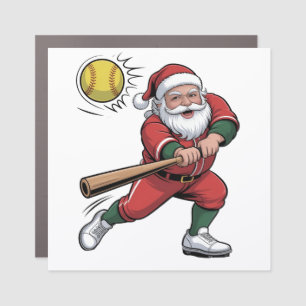 Santa Playing Softball Christmas Player Sport Car Magnet