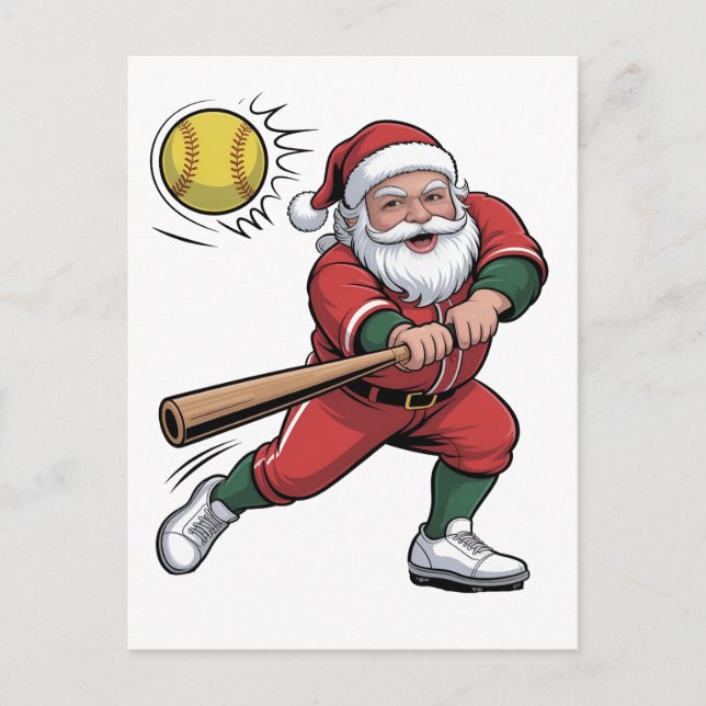 Santa Playing Softball Christmas Player Sport Holiday Postcard (Front)