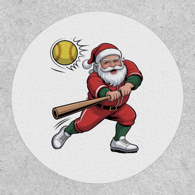 Santa Playing Softball Christmas Player Sport Patch (Front)