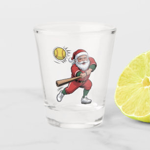 Santa Playing Softball Christmas Player Sport Shot Glass