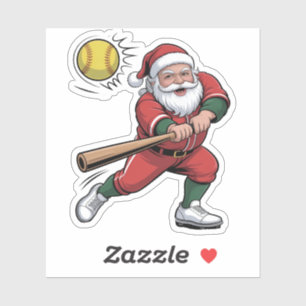 Santa Playing Softball Christmas Player Sport Sticker