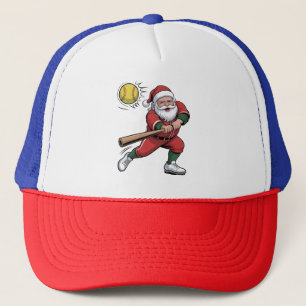 Santa Playing Softball Christmas Player Sport Trucker Hat