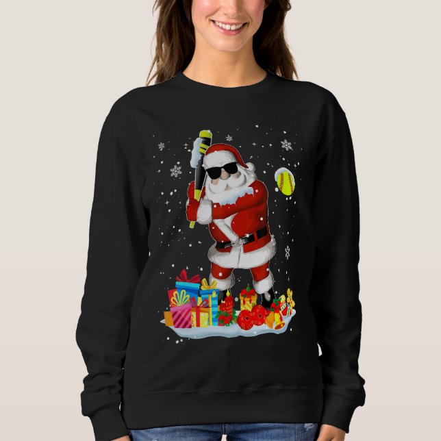 Santa Playing Softball Cool Christmas Santa Softba Sweatshirt (Front)