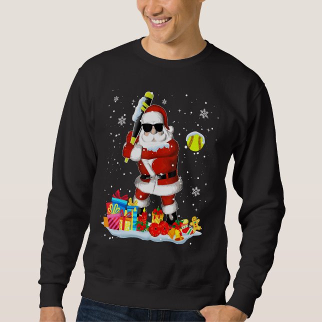 Santa Playing Softball Cool Christmas Santa Softba Sweatshirt (Front)