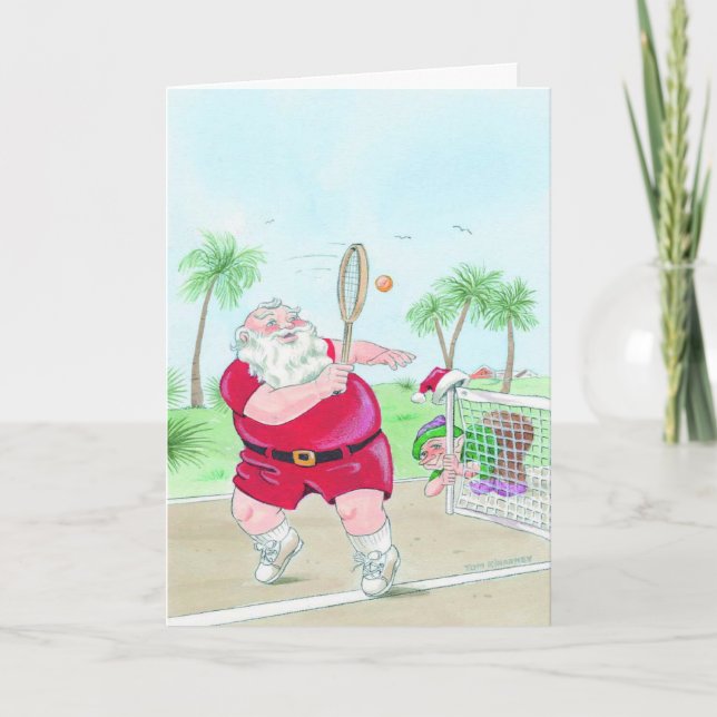 Santa playing tennis Christmas customizable card (Front)