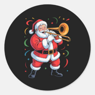 Santa Playing Trombone Funny Holiday Christmas Xma Classic Round Sticker