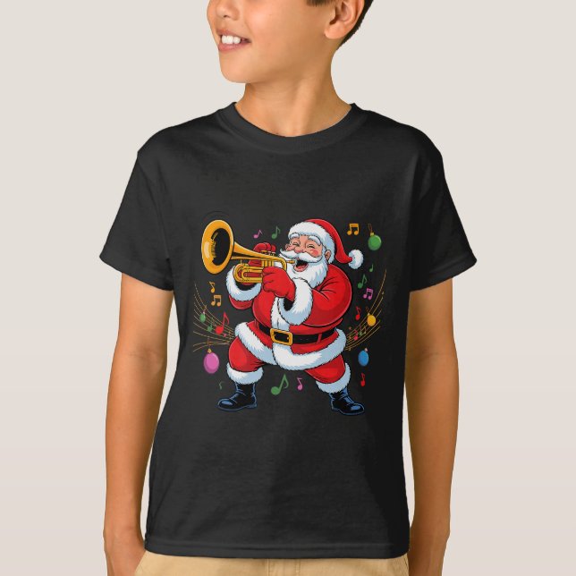 Santa Playing Trumpet Funny Holiday Chrismas Xmas  T-Shirt (Front)