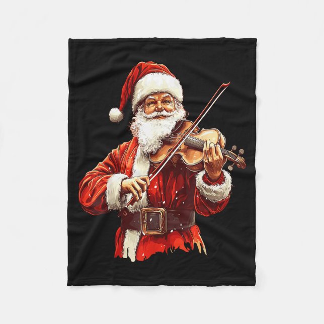 Santa Playing Violin Funny Violin Player Violinist Fleece Blanket (Front)