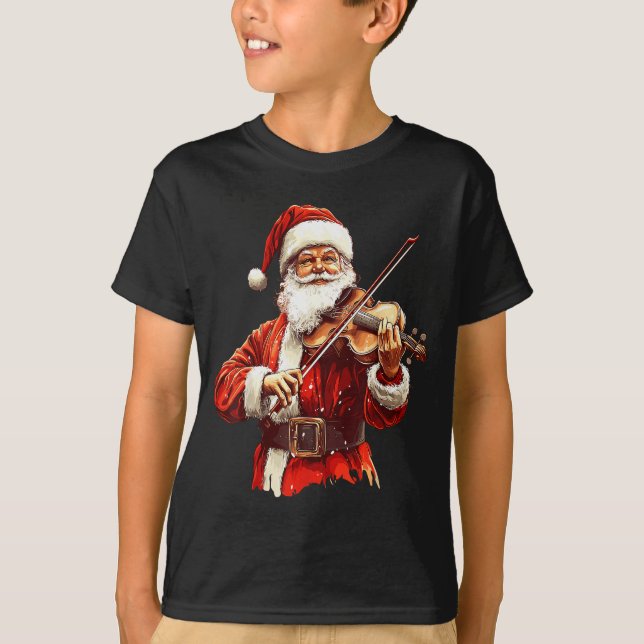 Santa Playing Violin Funny Violin Player Violinist T-Shirt (Front)